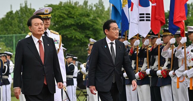 5月7日、韓国を訪問した岸田文雄首相とそれを歓迎する尹錫悦（ユン・ソンニョル）大統領