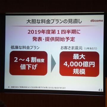 ドコモ、来年初夏にも新料金導入と2～4割の値下げを表明