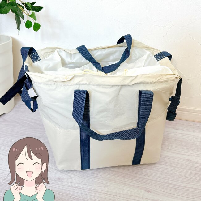 「セルフレジに最適」ガバっと開いて使いやすい！3COINSの“大容量エコバッグ”カゴいっぱいの商品がまるっと入った！「楽に詰めることができて良い」「とても重宝しています」