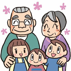 孫と祖父母のイラスト