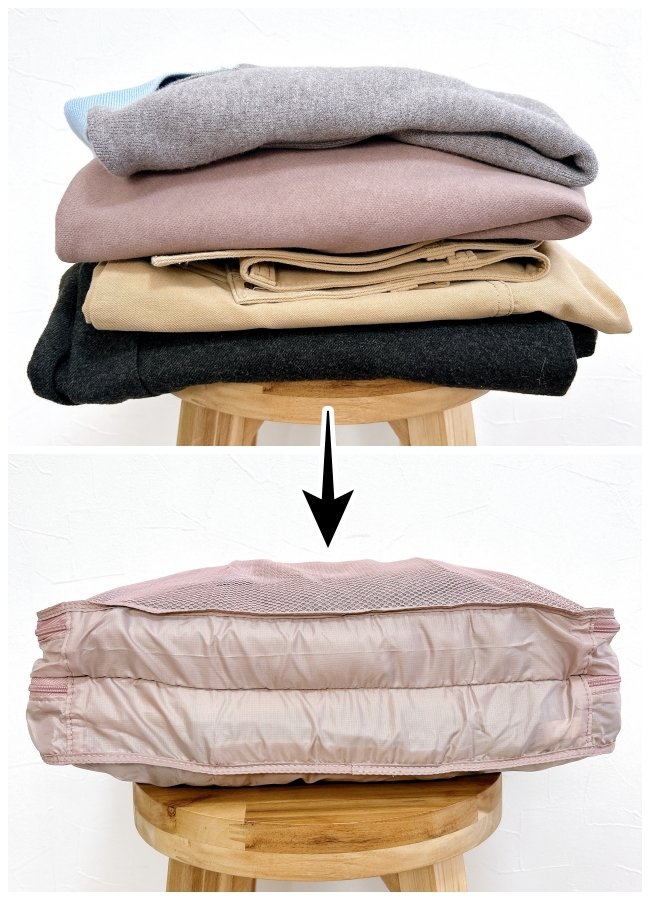 旅行や帰省でマジで使えるやつ…！無印良品の“仕分けポーチ”洋服がゴチャつかなくて天才！「4人分の衣類が入った」「パッキングが楽になる」