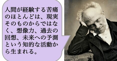 人間が経験する苦痛のほとんどは、現実そのものからではなく、想像力、過去の回想、未来への予測という知的な活動から生まれる。