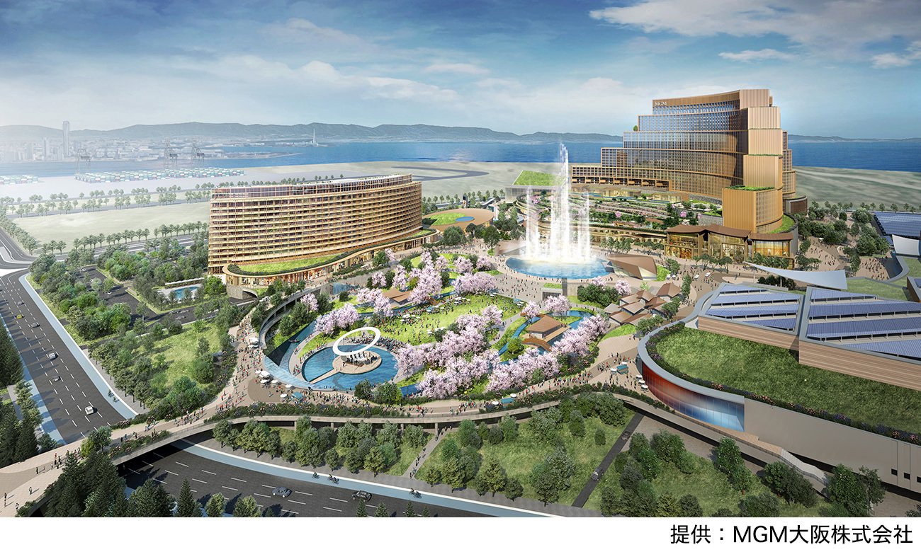 大阪市で2030年開業予定のカジノを含むIR施設の完成予想図