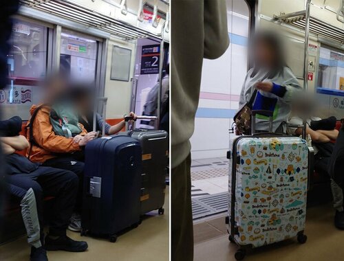 日本にやってきた香港人観光客の大型スーツケース姿