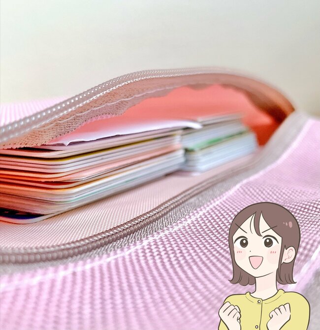 お薬手帳と診察券50枚がスッキリ！セリアの「おしゃれ仕分けポーチ」レシートの整理もできて優秀！《購入レビュー》