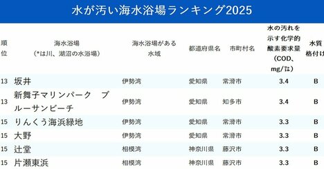 水が汚い海水浴場ランキング2025、ワースト3位の意外なビーチとは？【全272カ所・完全版】〈再配信〉
