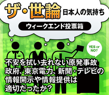 不安を拭い去れない原発事故政府、東京電力、新聞・テレビの情報開示や情報提供は適切だったか？