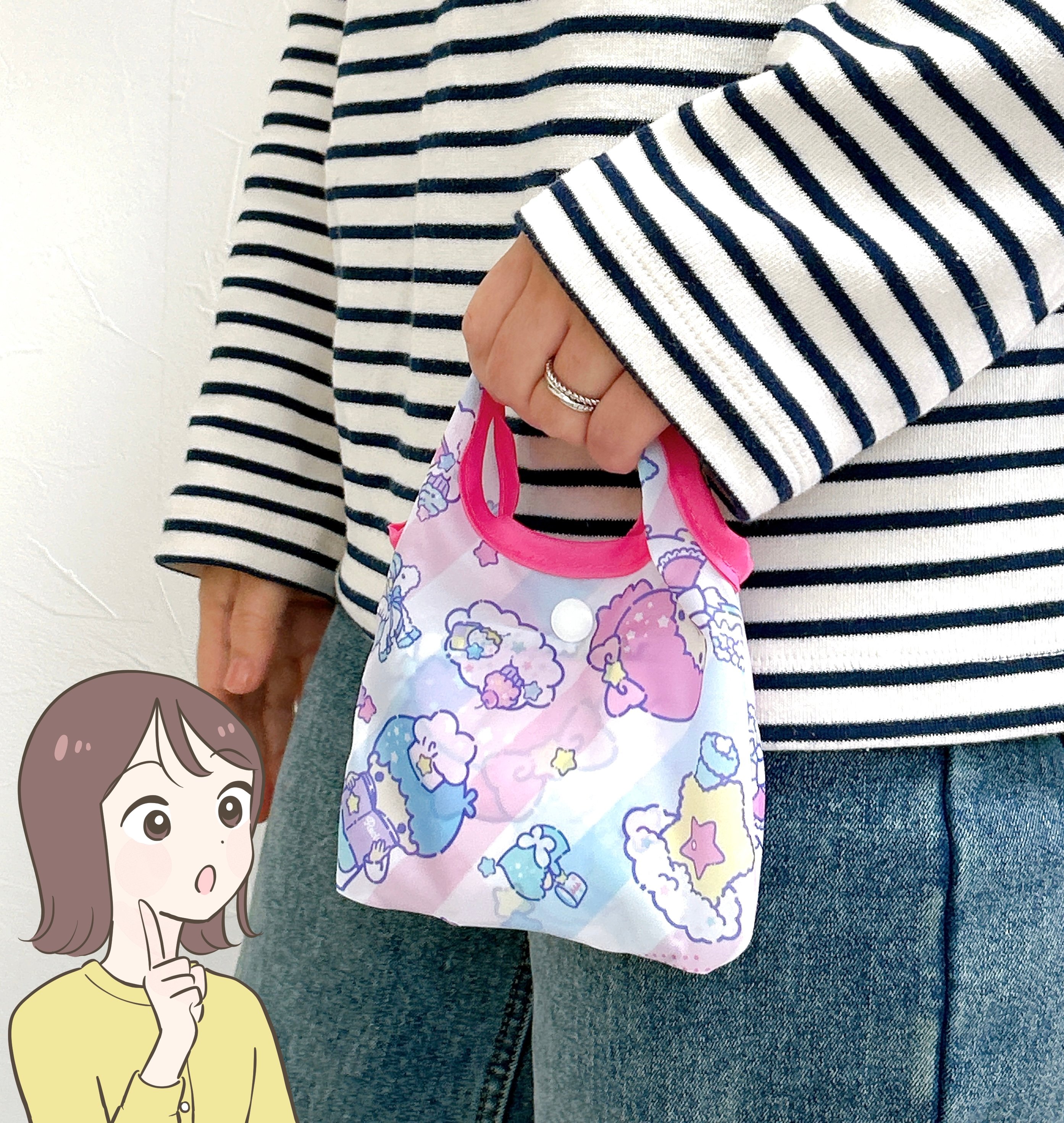 可愛すぎて毎日持ち歩きたい…！しまむら×キキララの「大容量エコバッグ」カゴいっぱいの商品がまるっと入った！