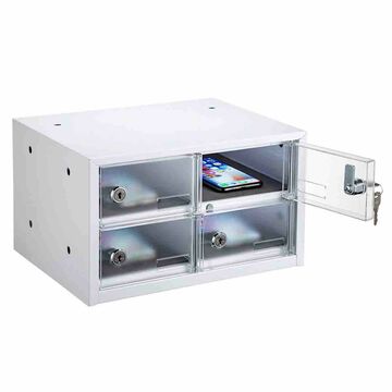 スマホ4台を個別に収納、ロック付き／充電可能な収納庫