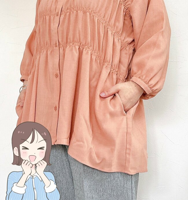 【ワークマン】華やかで大人かわいい!2300円の「着痩せトップス」お尻をまるっと隠せて、体型カバーもばっちり!