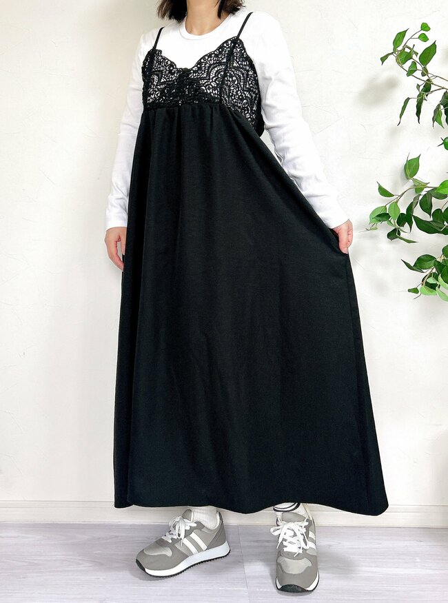 【しまむら】すぽんと着るだけであか抜ける…！2420円の「ふんわりワンピース」胸元のレースが素敵すぎるんです！