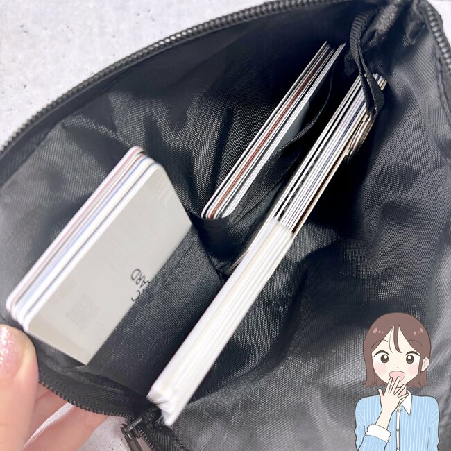 【ダイソー】カードが40枚も入った！ガバッと開く「ぺたんこポーチ」お財布代わりにもなって優秀！《購入レビュー》