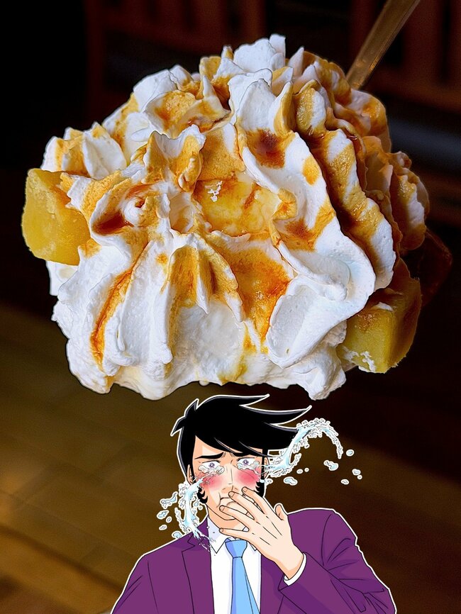 「デカすぎ」「迫力がすごい！」びっくりドンキーの“鬼盛りスイーツ”お腹パンパンで苦しい！「満足感ハンパねーっす」《実食レビュー》