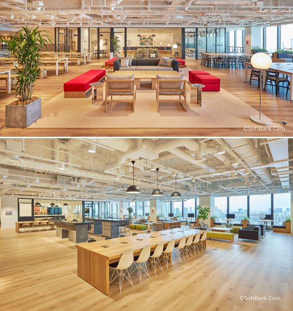 ソフトバンクは2020年に東京・竹芝に開業した「東京ポートシティ竹芝」に本社を移転した。オフィスの中は目的に応じて5つのエリアに分かれている Photo by Softbank