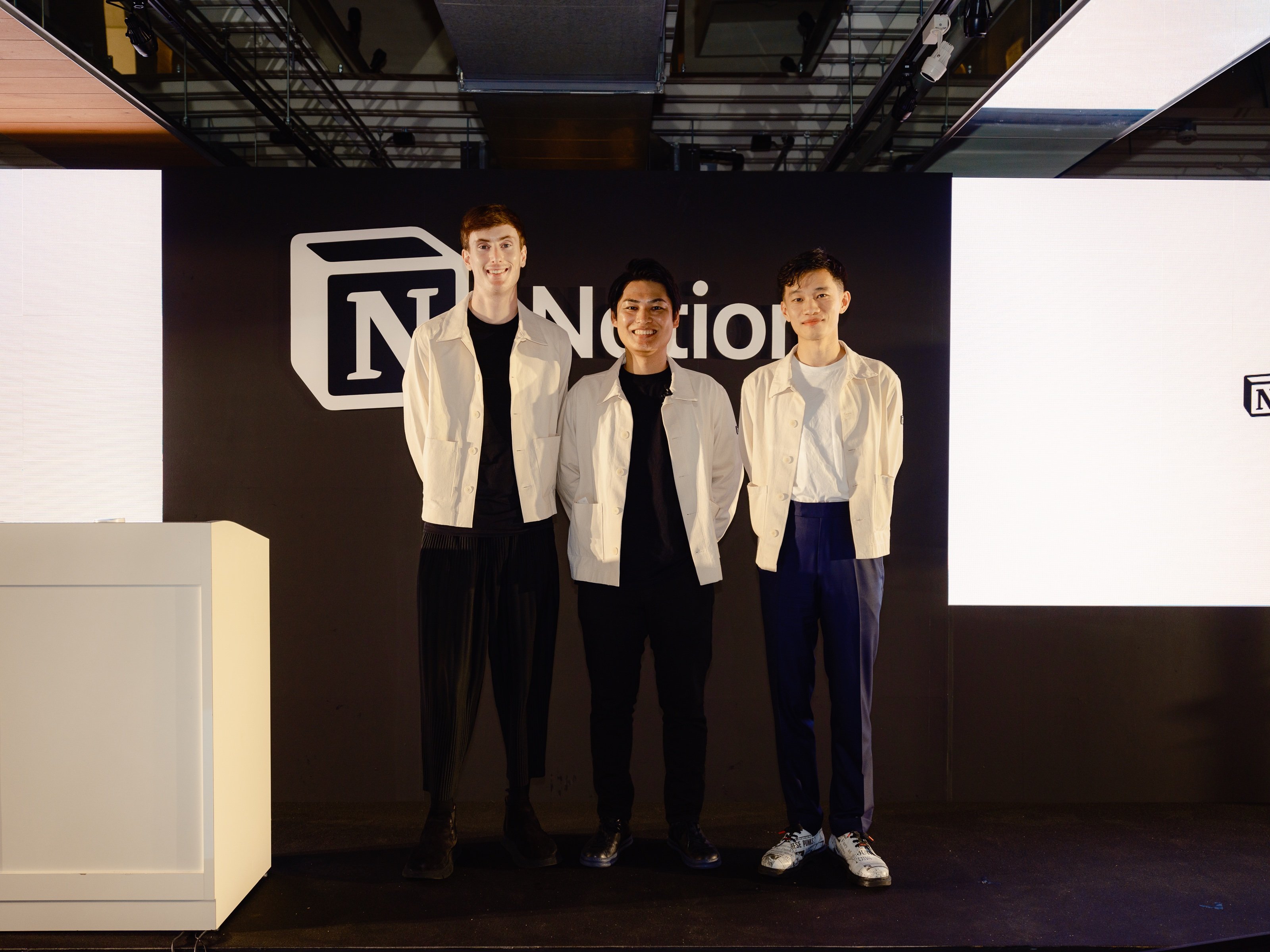 （写真左から）サイモン・ラスト Notion Labs共同創業者兼CTO、西 勝清 Notion Labs Japanゼネラルマネージャー、アイバン・ザオ Notion Labs共同創業者兼CEO