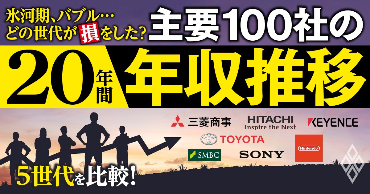 氷河期、バブル…どの世代が損をした?5世代を比較! 主要100社の「20年間年収推移」