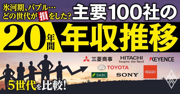 氷河期、バブル…どの世代が損をした？5世代を比較！ 主要100社の「20年間年収推移」
