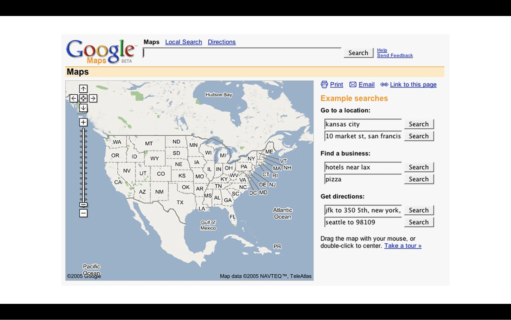 2005年2月にリリースされたときのGoogle マップ