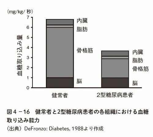 図表1:健常者と2型糖尿病患者の各組織における血糖取り込み能力