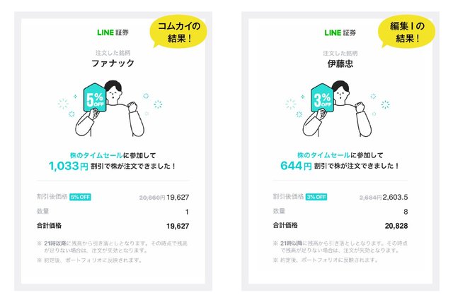 コムカイのLINE証券タイムセール結果!編集IのLINE証券タイムセール結果!