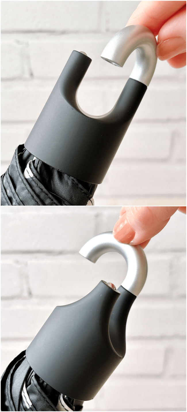 日差しが強い日も安心…!3COINSの「光とUVをカットする折りたたみ傘」体をすっぽり覆ってくれてありがたい!