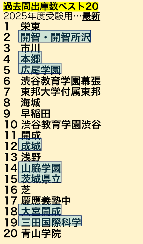2025年（最新※取材時）の過去問出庫数ベスト20の一部　提供＝声の教育社