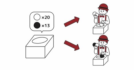 【思考力チェック！】白玉20個と黒玉13個が入った箱がある。そこから2個の玉を取り出し、2つの玉が同色なら白玉1個を箱に入れ、異なる色なら黒玉1個を箱に入れる。これを繰り返していったとき、箱の中に最後に残る玉は何色？