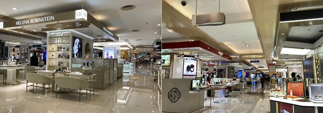 上海の中心部にある駅直結のデパートの化粧品売り場。日本で言うなら銀座の中心にあるデパートの1階を思い浮かべてほしい。平日の18時半頃なのに客よりも店員のほうが多い状況だ（筆者撮影）