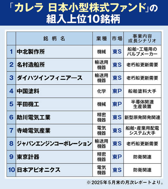 「カレラ 日本小型株式ファンド」の組入上位10銘柄