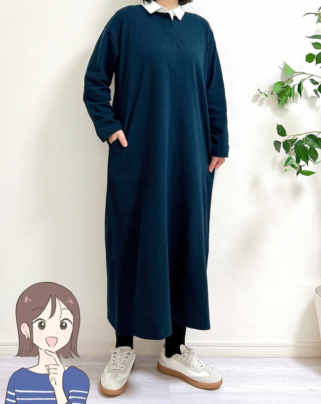 すぽんと着るだけで体型カバー！無印良品の“楽ちんワンピース”春までたっぷり着回せる！「体のラインを拾わない」「襟のワンポイントが可愛い」