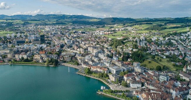 An overhead view of Zug, Switzerland.