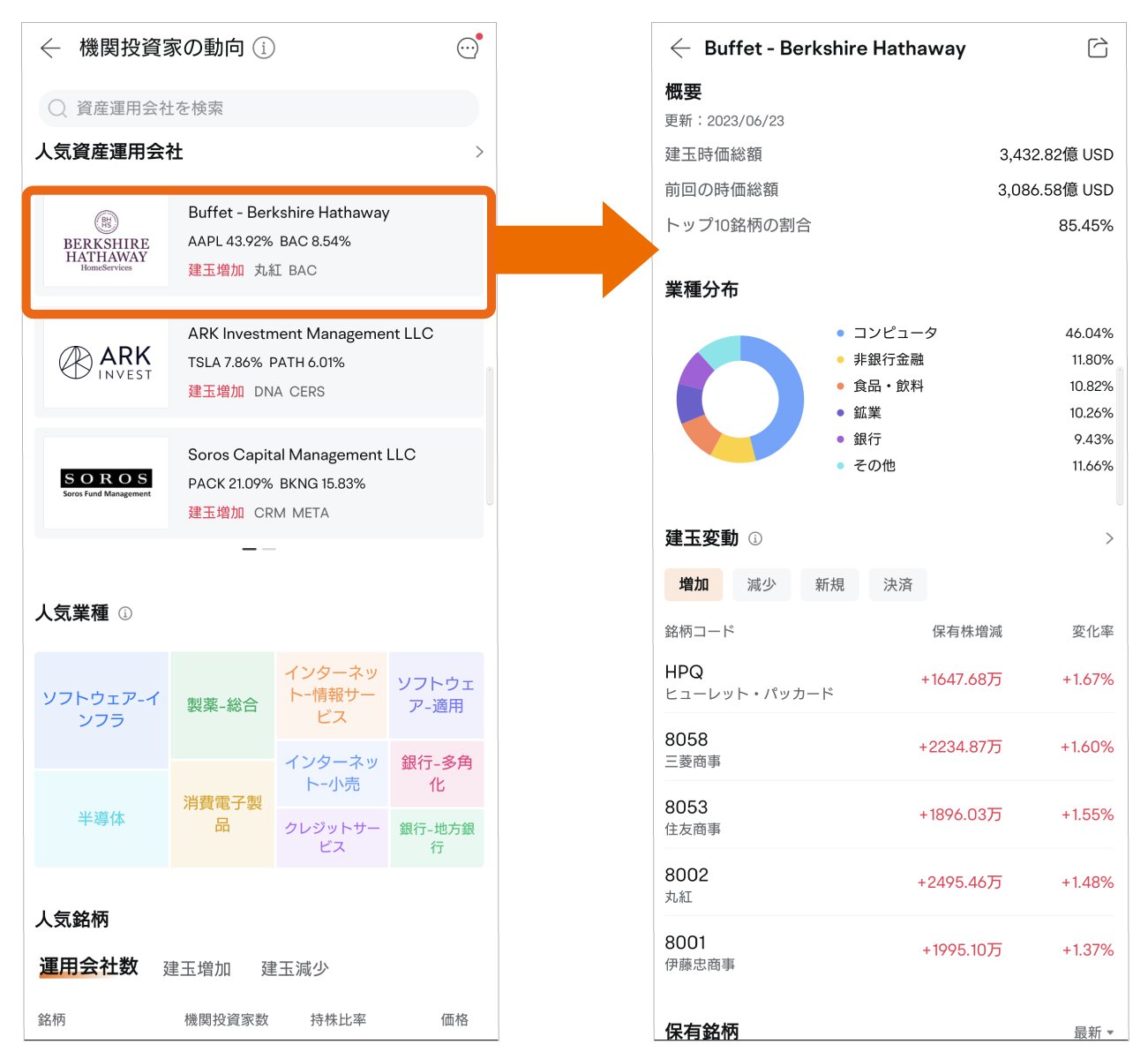 moomooアプリで勝てる投資家を目指せ! ①バフェットの売買情報を参考に銘柄探し!!