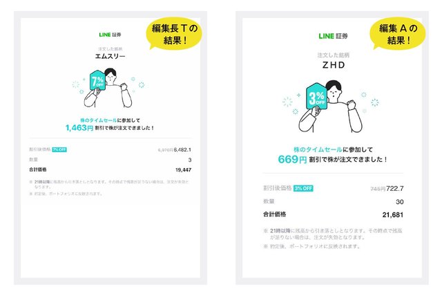 編集長Tと編集AのLINE証券タイムセール結果
