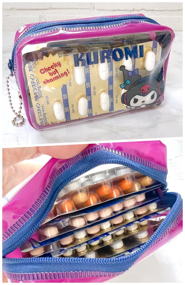 お薬が120錠も入った…！ダイソー×サンリオの「レトロかわいいポーチ」ミニ財布にもなって万能！《購入レビュー》