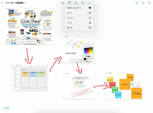 アップル「ホワイトボード」の画像読み込み・配置画面