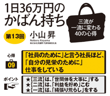 「社員のために」と言う社長ほど、「自分の見栄のために」仕事をしている★【三流】は、「世間体を大事に」する★【二流】は、「利益を貯め」こむ★【一流】は、「縄張り荒らし」をする