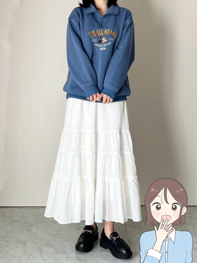 一年中使えてコスパすご…！GUの「白でも透けにくいスカート」ふんわり可愛いし、体型カバーもできて手放せない！