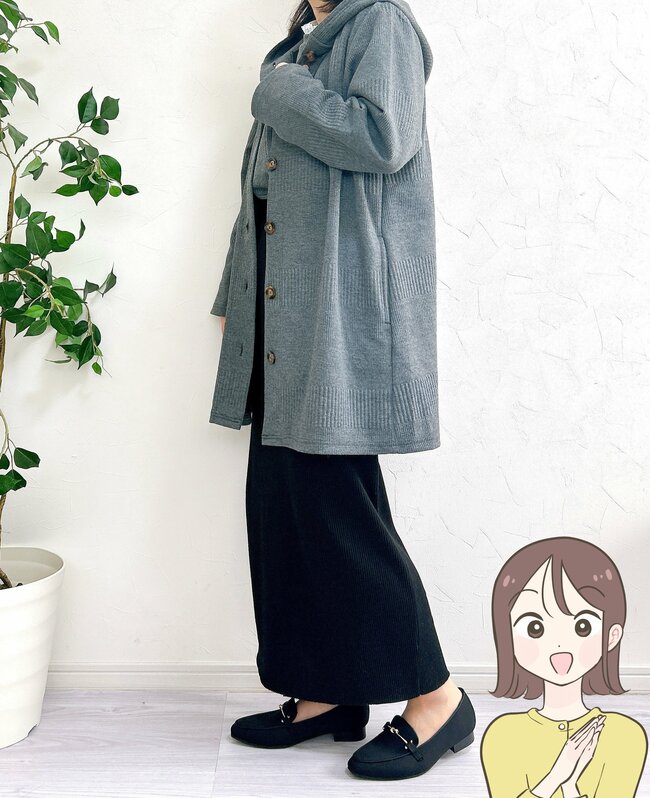 お尻までまるっと隠せる！しまむらの「1969円カーディガン」サッと羽織るだけでオシャレだし、ぽっこりお腹も目立ちにくい！