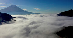 日本の絶景、雲海と富士山と日の出