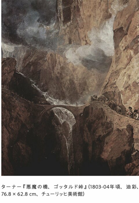 ターナー『悪魔の橋、ゴッタルド峠』（1803-04年頃、油彩、76.8 × 62.8 cm、チューリッヒ美術館）