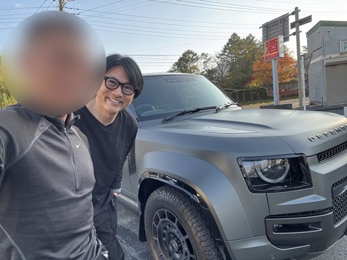 会場へは井手くんのディフェンダーオクタで向かいました。井手くんサンクス！