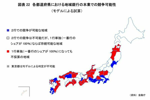 図表22：各都道府県における地域銀行の本業での競争可能性（モデルによる資産）