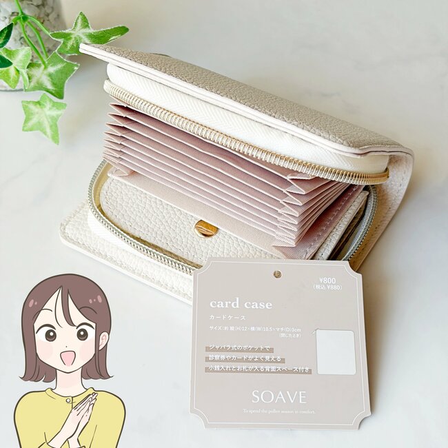 カードや診察券が30枚入った…!3COINSの“ガバッと開くカードケース”現金もカギも収納できて優秀!「見やすく取り出しやすい」「色違いで2色購入」