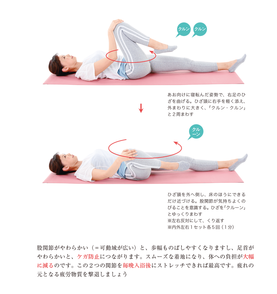 寝転びながらできる リラックス効果バツグンのストレッチ 股関節クルン クルン クルーン 医者が絶賛する歩き方 やせる3拍子ウォーク ダイヤモンド オンライン