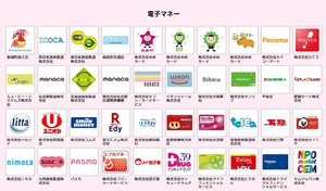 「マイナポイント事業」で紐付けられる電子マネーの一覧(7月5日時点)。