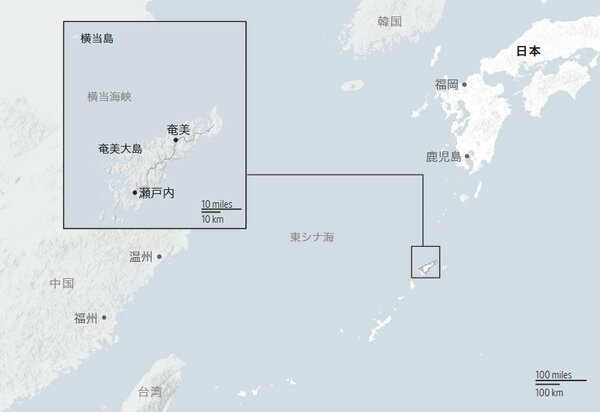 奄美大島がある東シナ海の地図