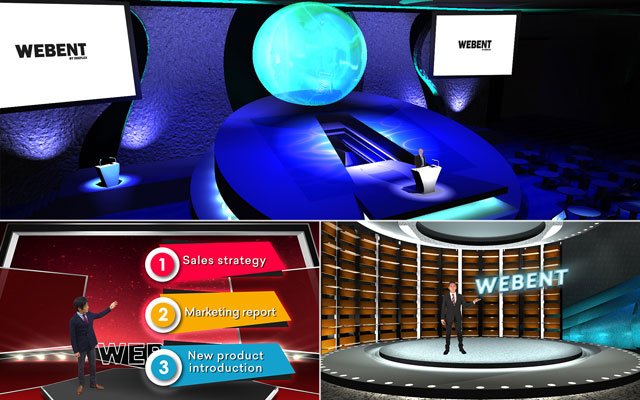 「WEBENT」では登壇者のスタジオ撮影を行うだけで、オンライン上でさまざまなステージ装飾、演出効果を設定可能。記憶に残るオンラインイベントを発信できる