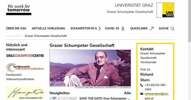 現在のグラーツ大学シュンペーター協会のホームページ