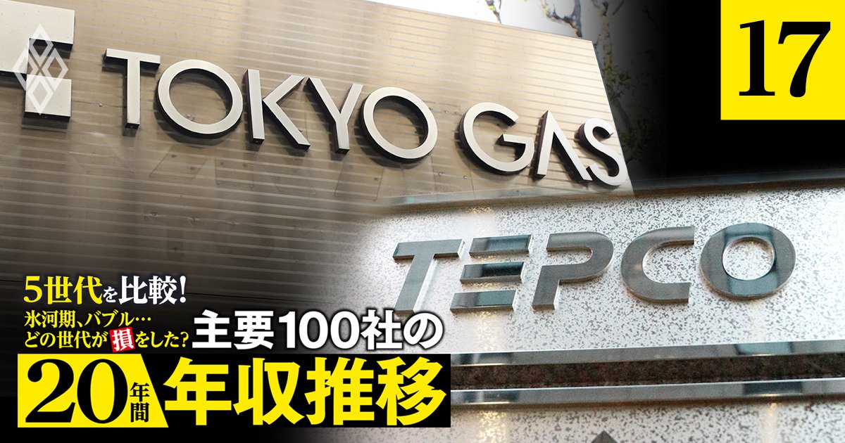 東電、関電、中部電、九電、東ガス、大ガスの年収「得をした世代」は？電力4社はOB世代が優勢【5世代20年間の推移を独自試算】