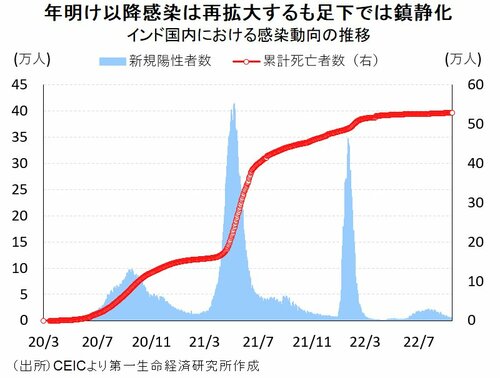 図表：インド国内における感染動向の推移